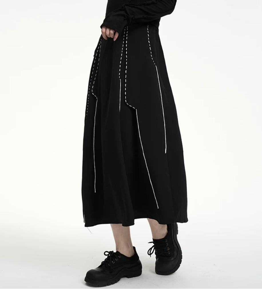 Contrast Stitch A-Line Midi Skirt