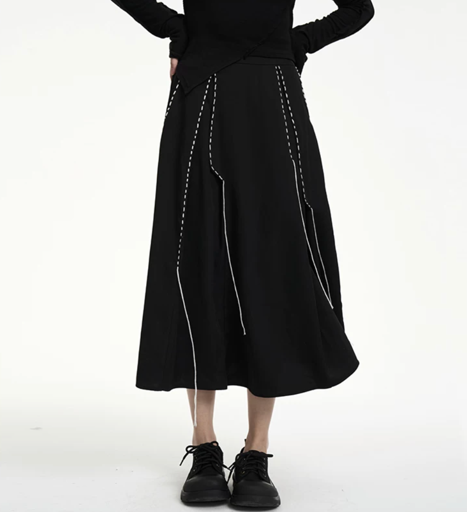 Contrast Stitch A-Line Midi Skirt