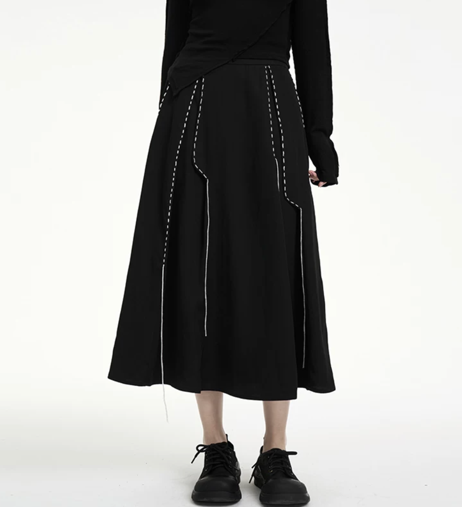 Contrast Stitch A-Line Midi Skirt
