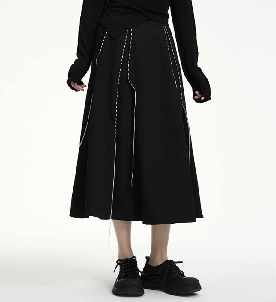 Contrast Stitch A-Line Midi Skirt