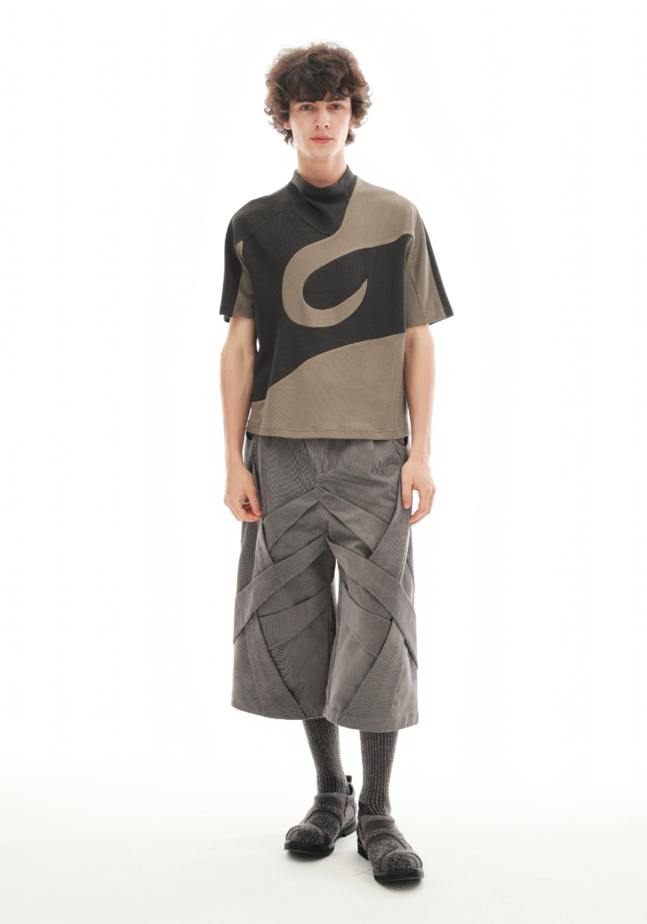 Geometric Wrap Panel Cropped Trousers
