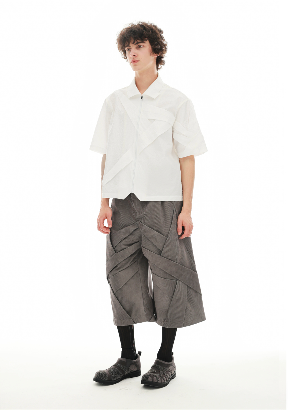 Geometric Wrap Panel Cropped Trousers
