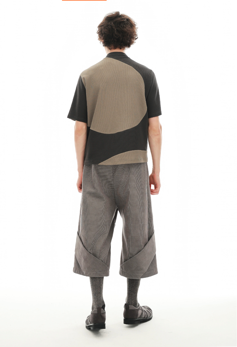 Geometric Wrap Panel Cropped Trousers