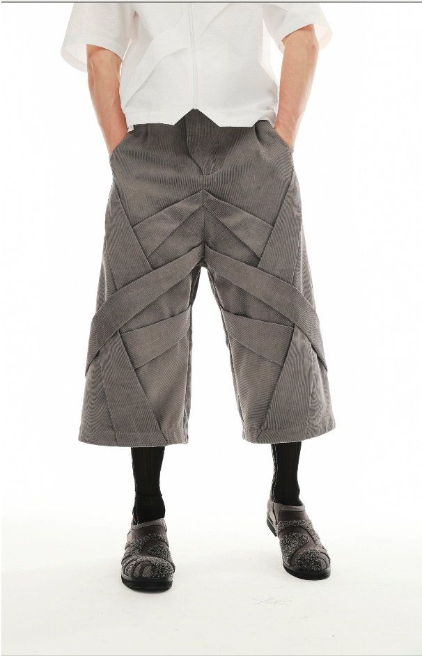 Geometric Wrap Panel Cropped Trousers