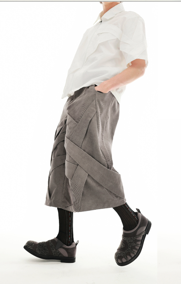 Geometric Wrap Panel Cropped Trousers