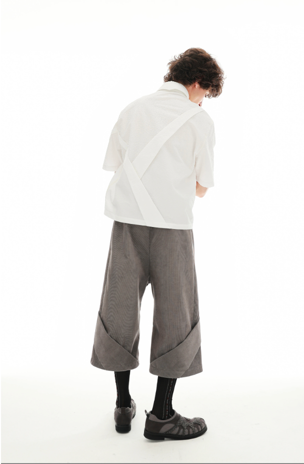 Geometric Wrap Panel Cropped Trousers