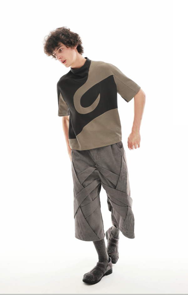 Geometric Wrap Panel Cropped Trousers