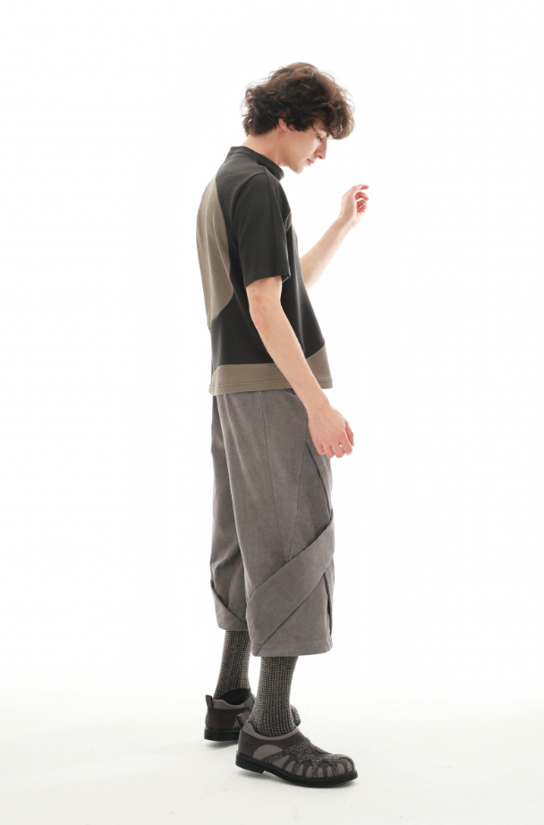 Geometric Wrap Panel Cropped Trousers