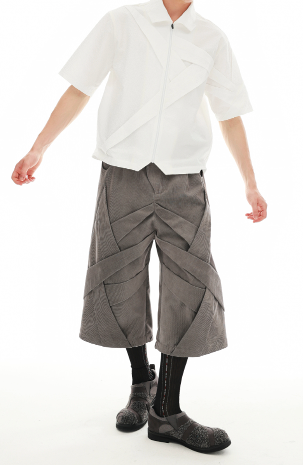 Geometric Wrap Panel Cropped Trousers