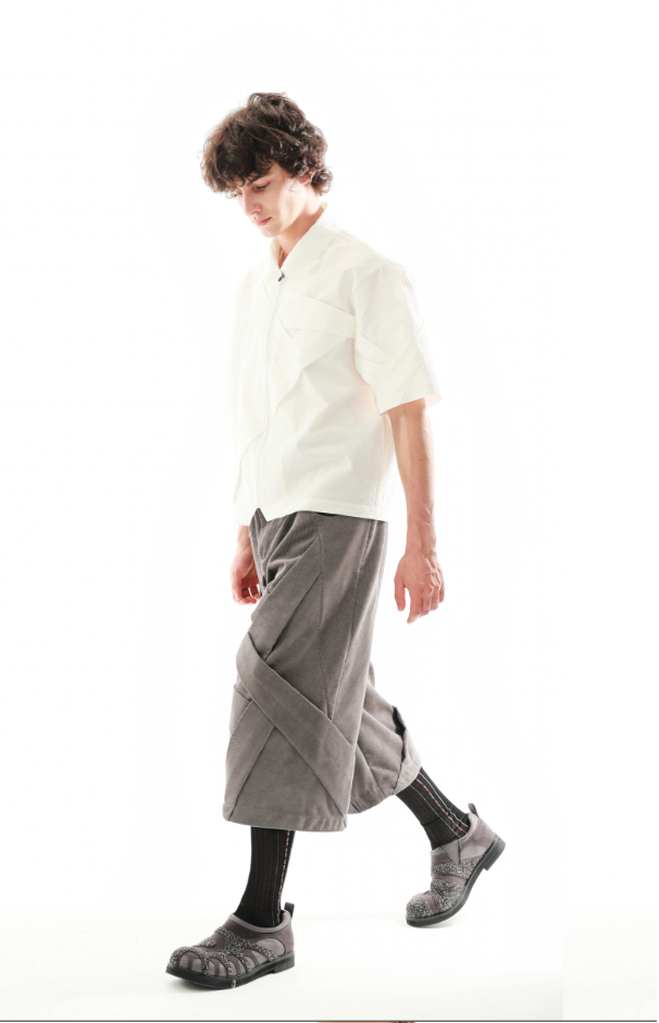Geometric Wrap Panel Cropped Trousers