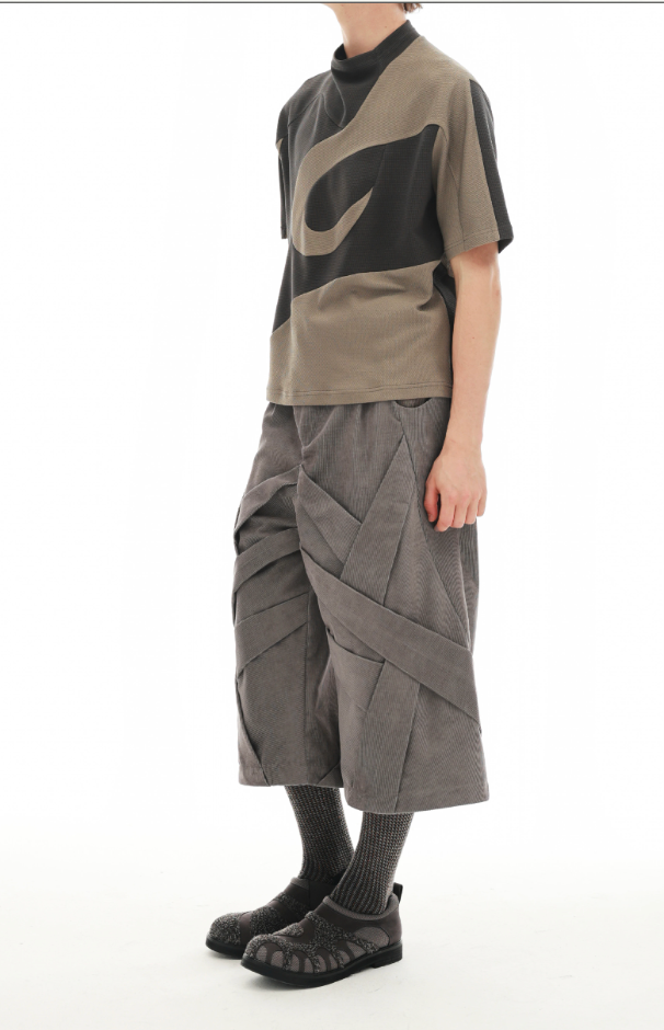 Geometric Wrap Panel Cropped Trousers