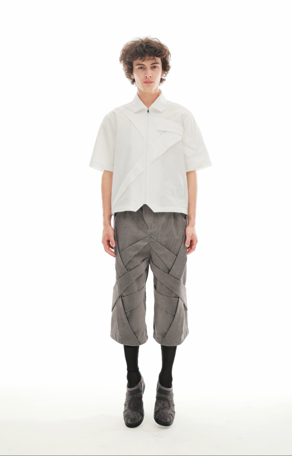 Geometric Wrap Panel Cropped Trousers