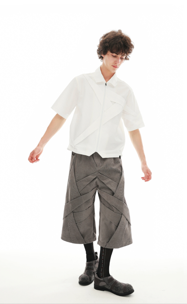 Geometric Wrap Panel Cropped Trousers