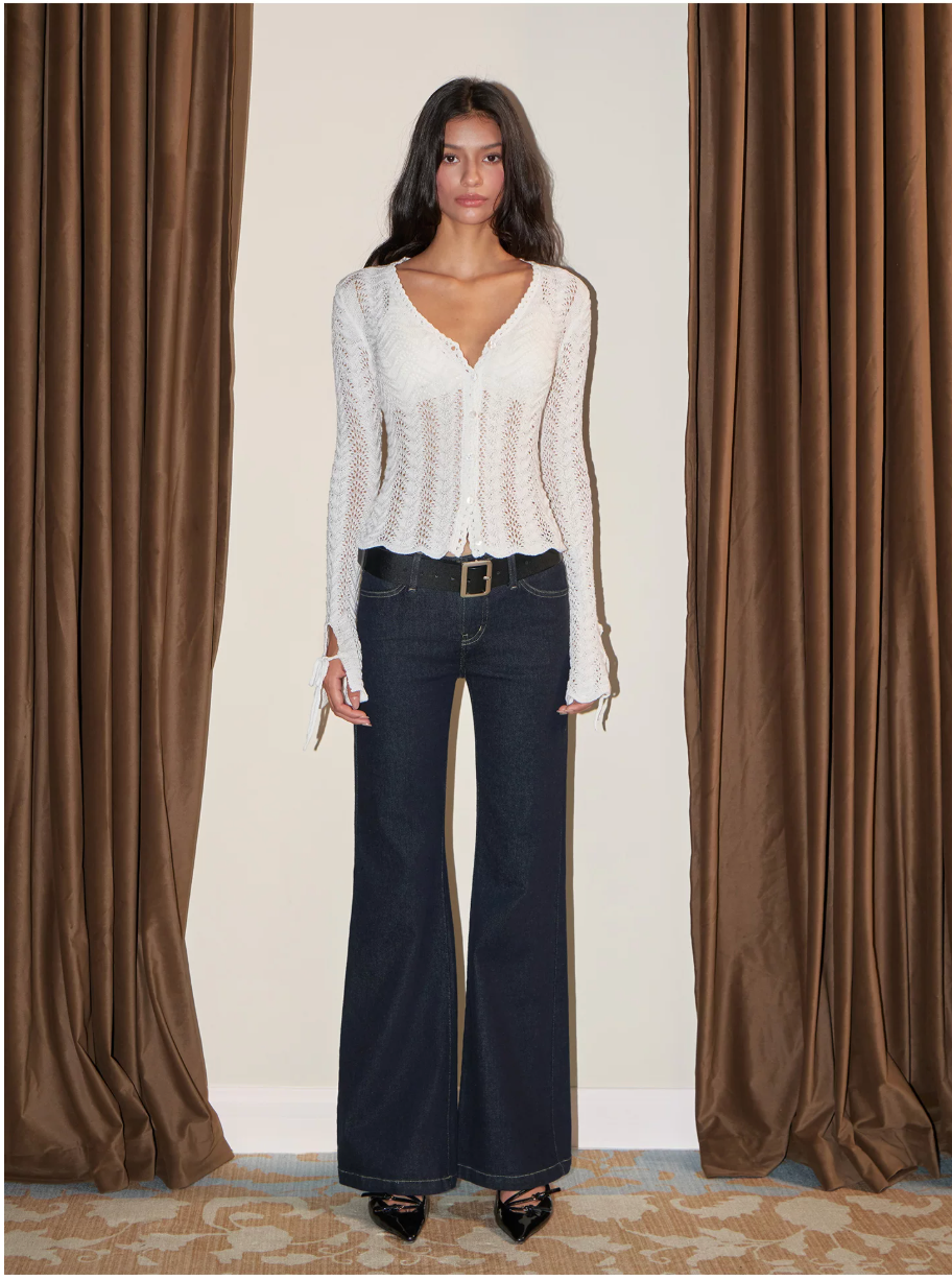 Openwork Lace Tie-Cuff Cardigan