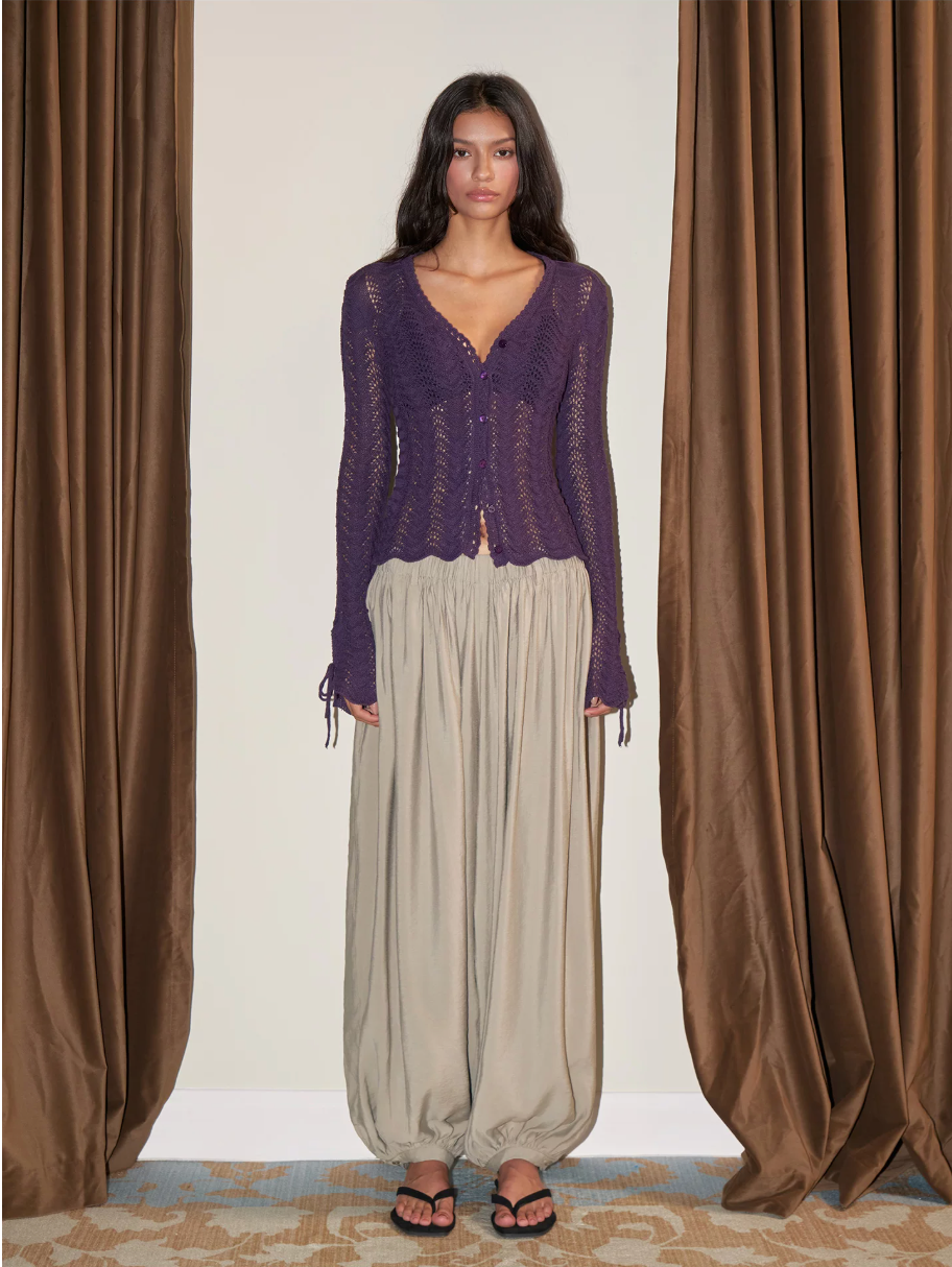 Openwork Lace Tie-Cuff Cardigan