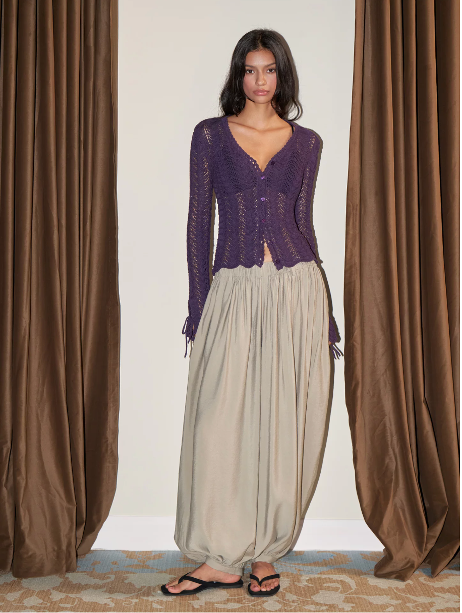 Openwork Lace Tie-Cuff Cardigan