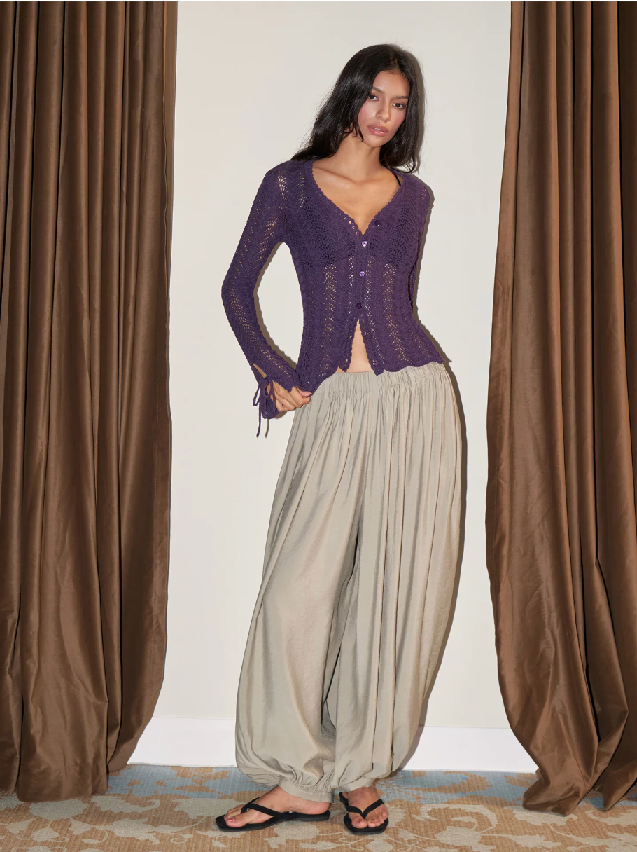Openwork Lace Tie-Cuff Cardigan