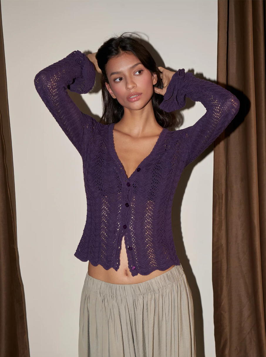 Openwork Lace Tie-Cuff Cardigan