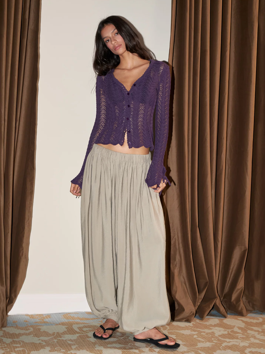 Openwork Lace Tie-Cuff Cardigan