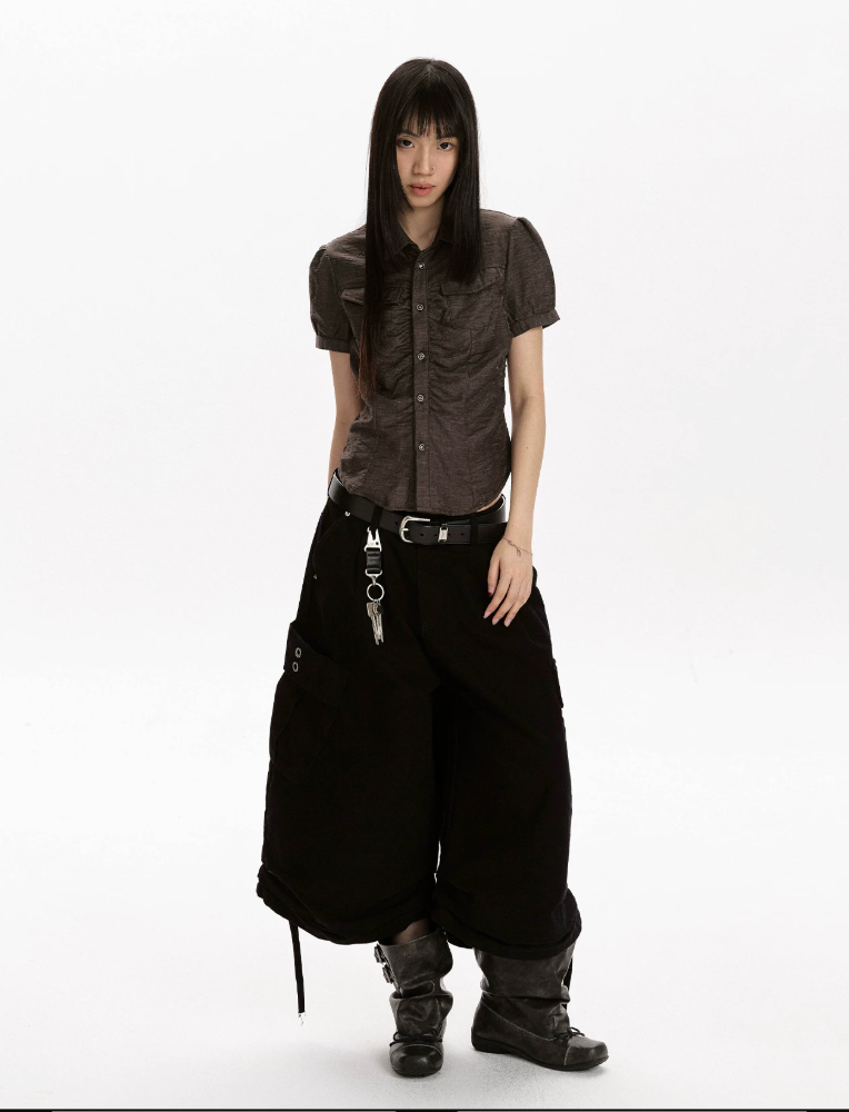 Ruched Panel Fitted Shirt
