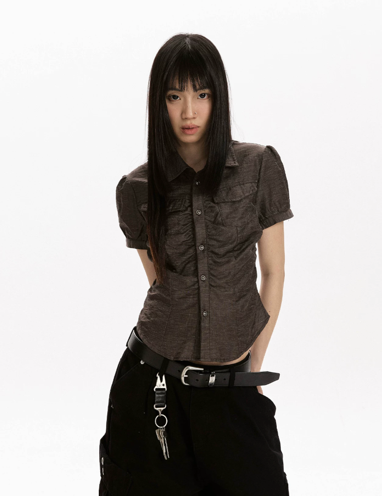 Ruched Panel Fitted Shirt