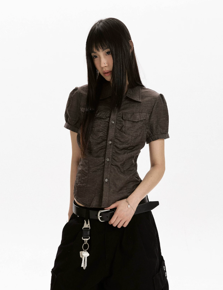 Ruched Panel Fitted Shirt