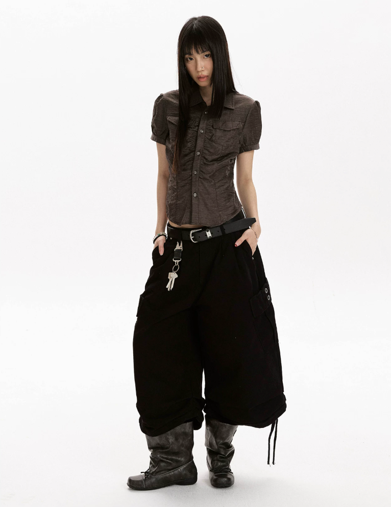 Ruched Panel Fitted Shirt