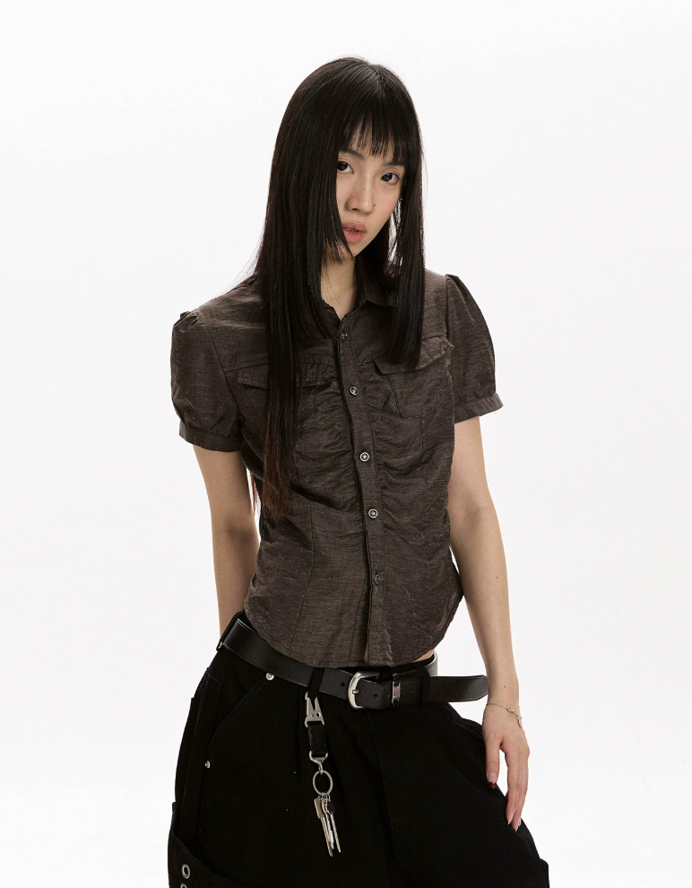 Ruched Panel Fitted Shirt