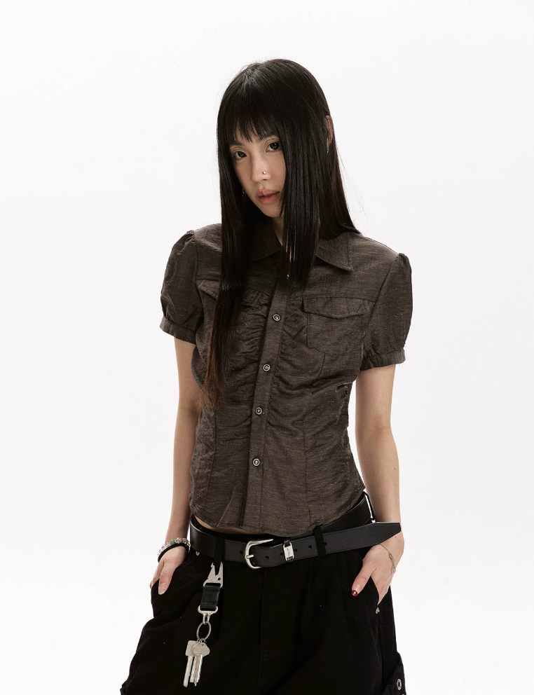 Ruched Panel Fitted Shirt