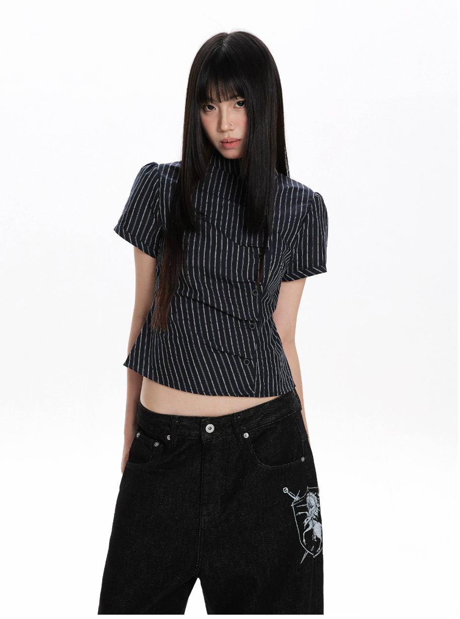 Pinstripe Tie-Back Shirt