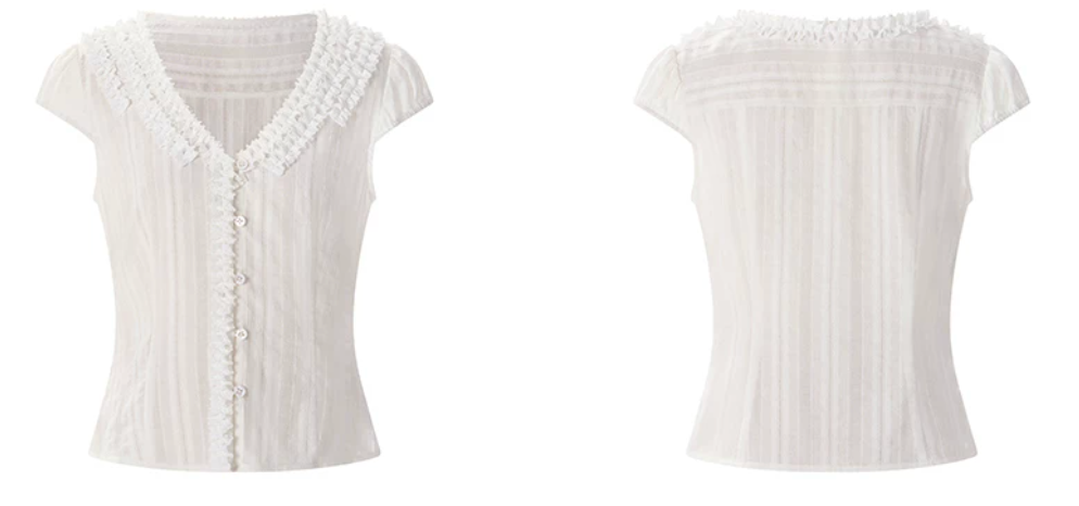 Textured Cotton Ruffle V-Neck Blouse