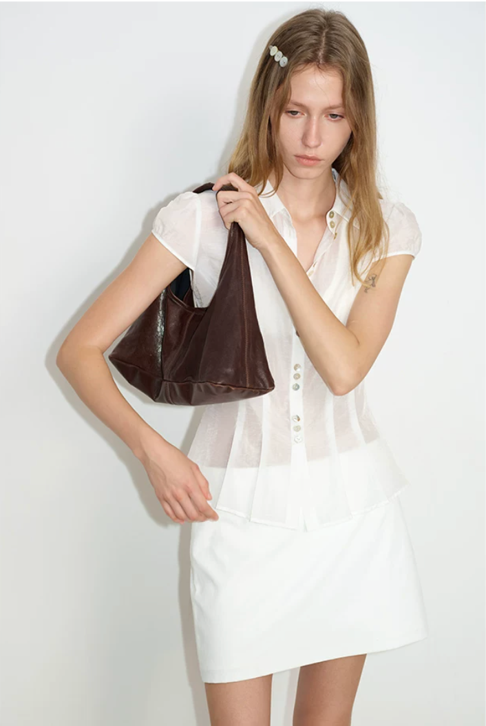 Sheer Lyocell Sculpted Button Blouse