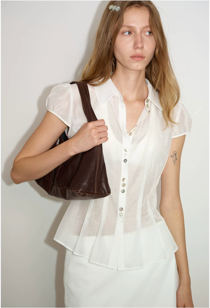 Sheer Lyocell Sculpted Button Blouse
