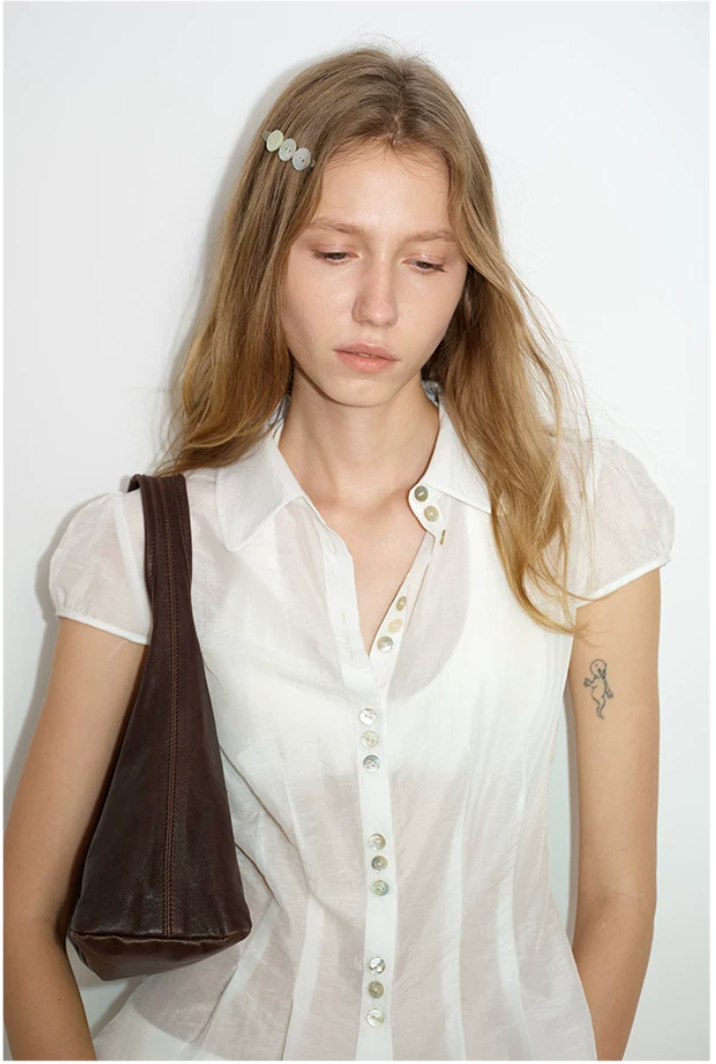 Sheer Lyocell Sculpted Button Blouse