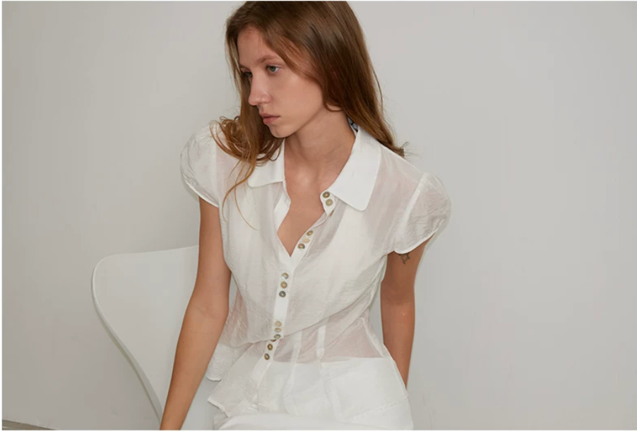 Sheer Lyocell Sculpted Button Blouse
