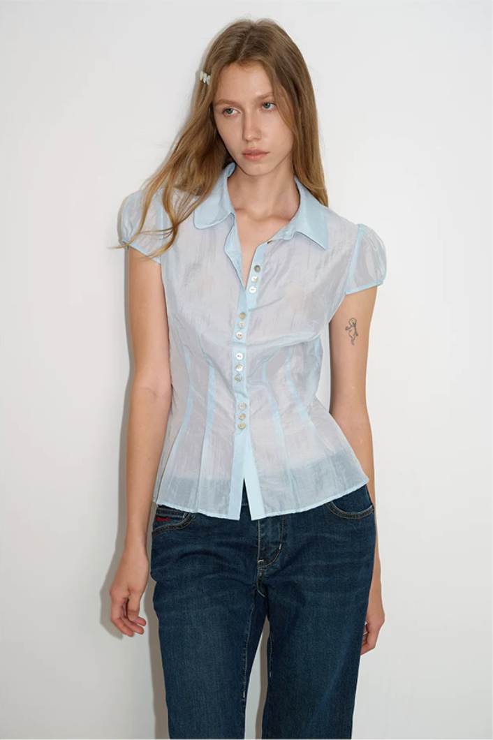 Sheer Lyocell Sculpted Button Blouse