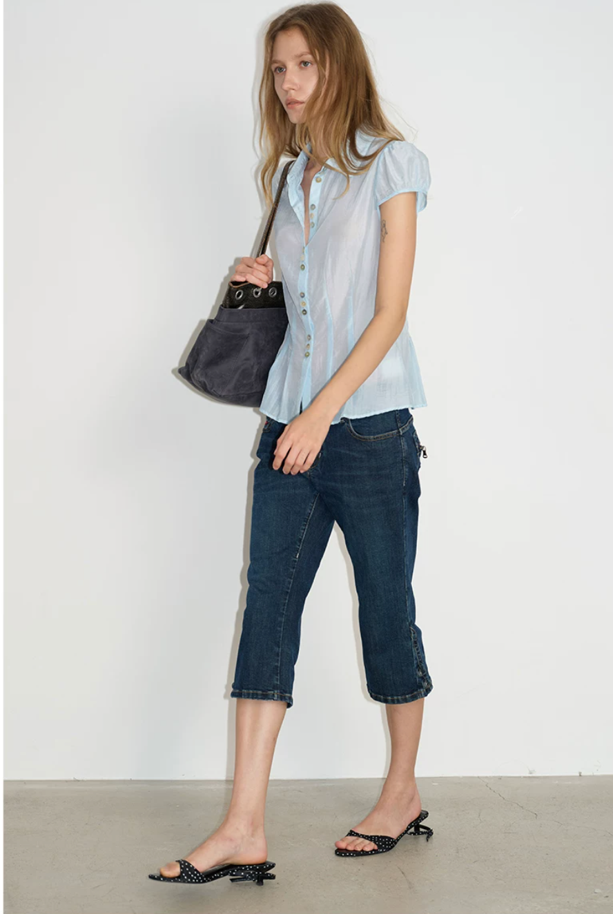 Sheer Lyocell Sculpted Button Blouse