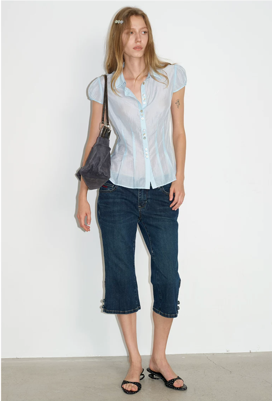 Sheer Lyocell Sculpted Button Blouse