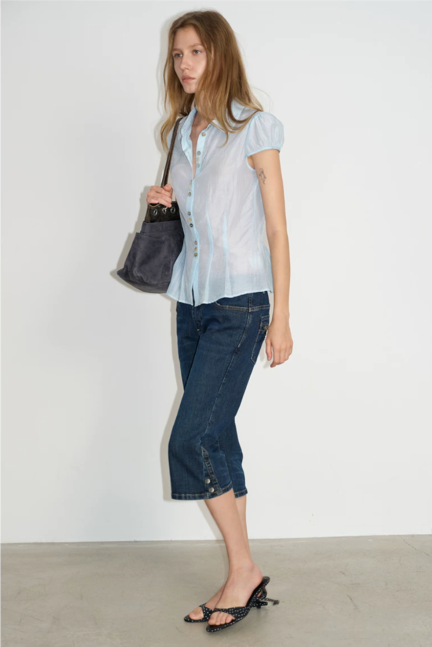 Sheer Lyocell Sculpted Button Blouse