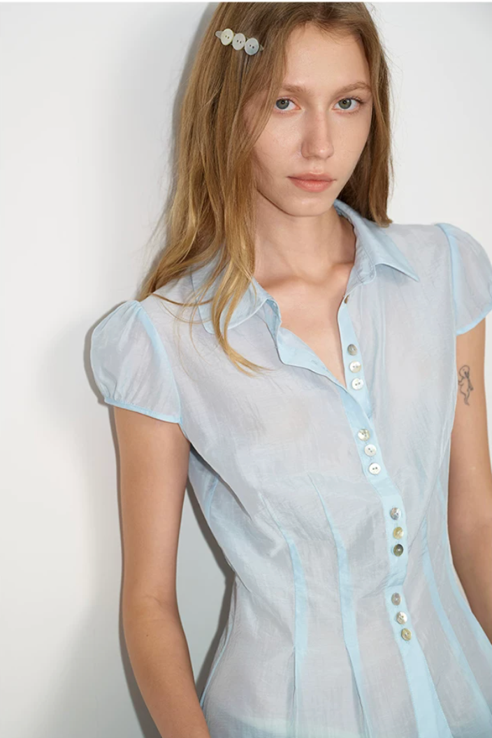Sheer Lyocell Sculpted Button Blouse
