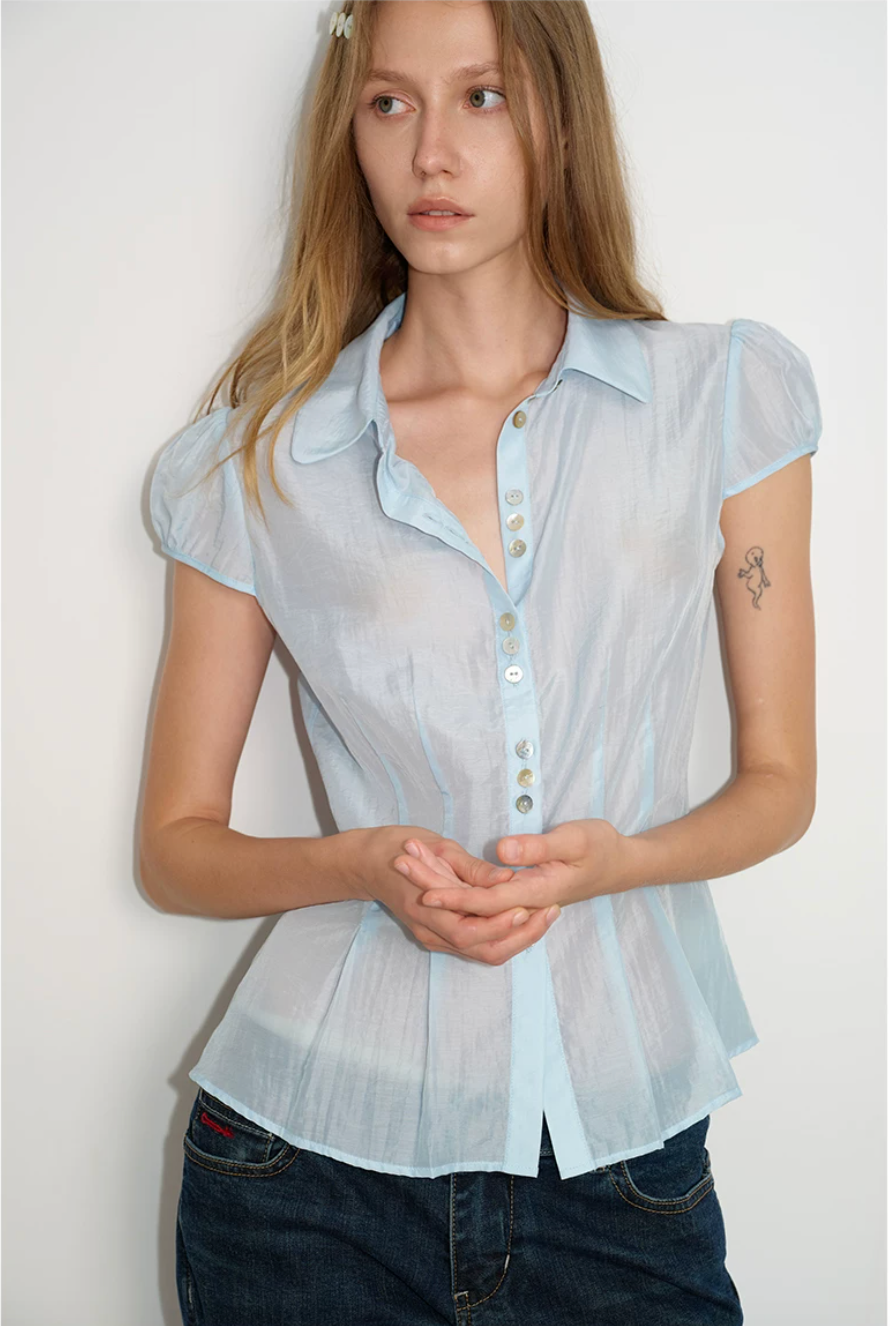 Sheer Lyocell Sculpted Button Blouse