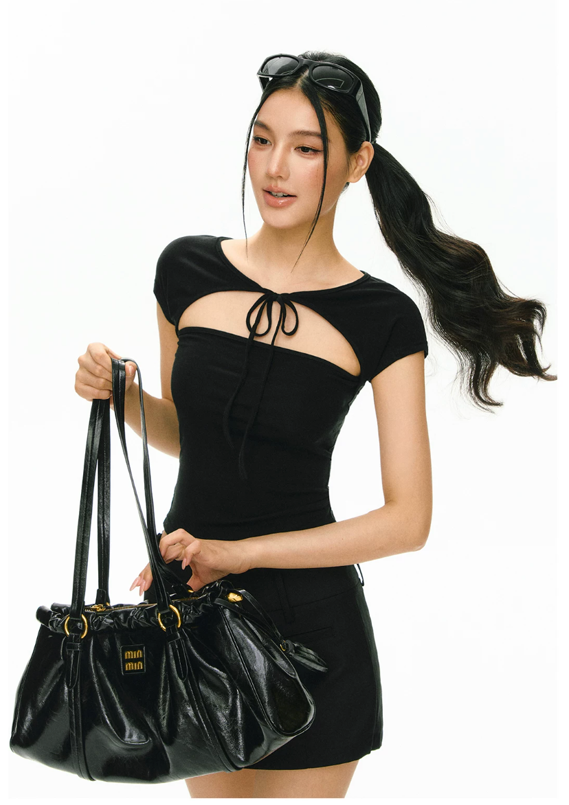Cut-Out Tie Short Sleeve Top