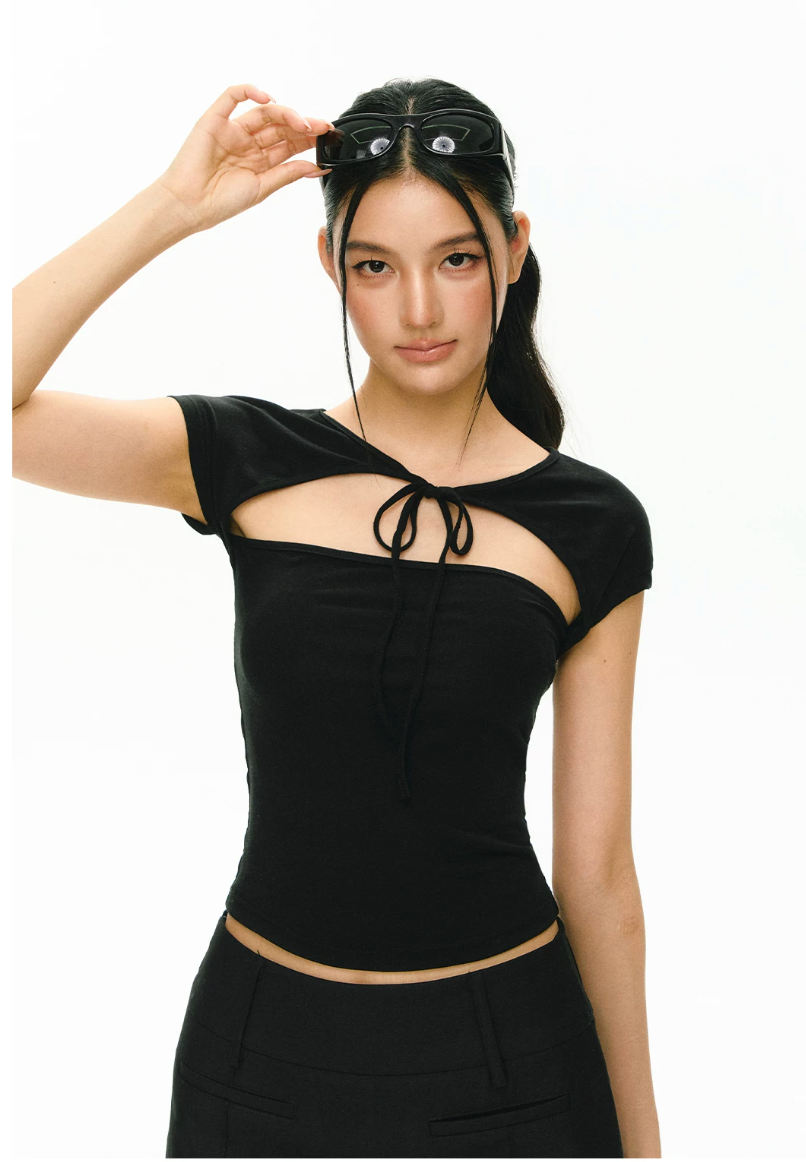 Cut-Out Tie Short Sleeve Top