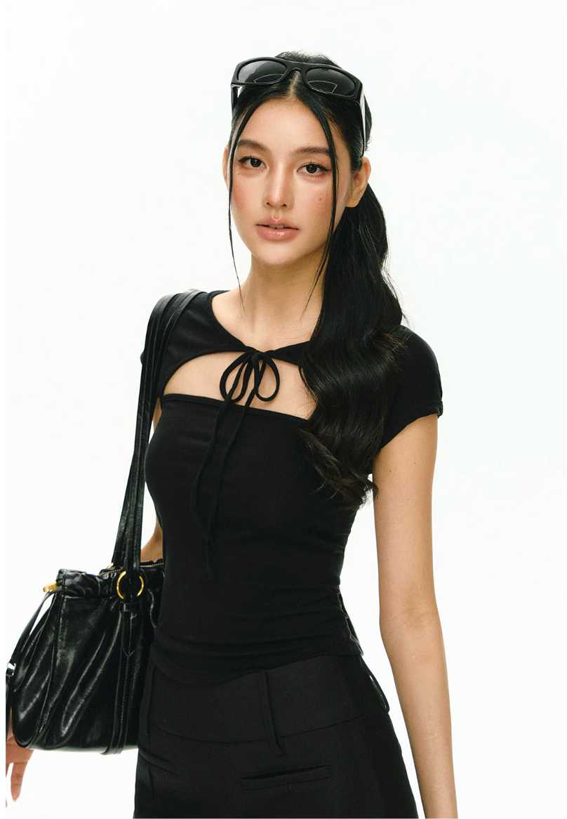 Cut-Out Tie Short Sleeve Top