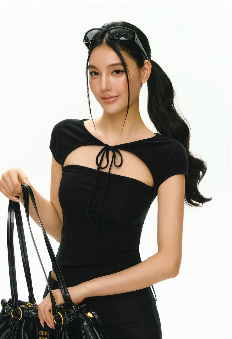 Cut-Out Tie Short Sleeve Top