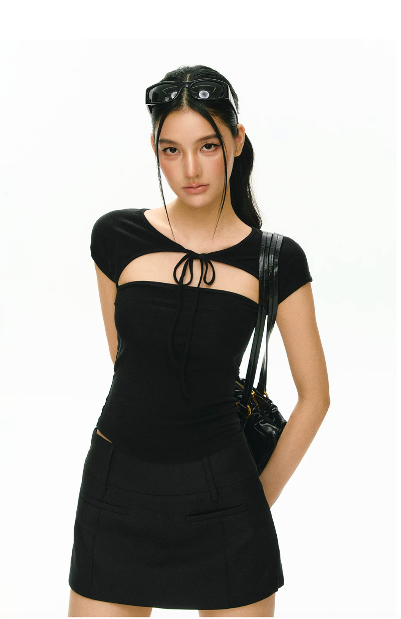 Cut-Out Tie Short Sleeve Top