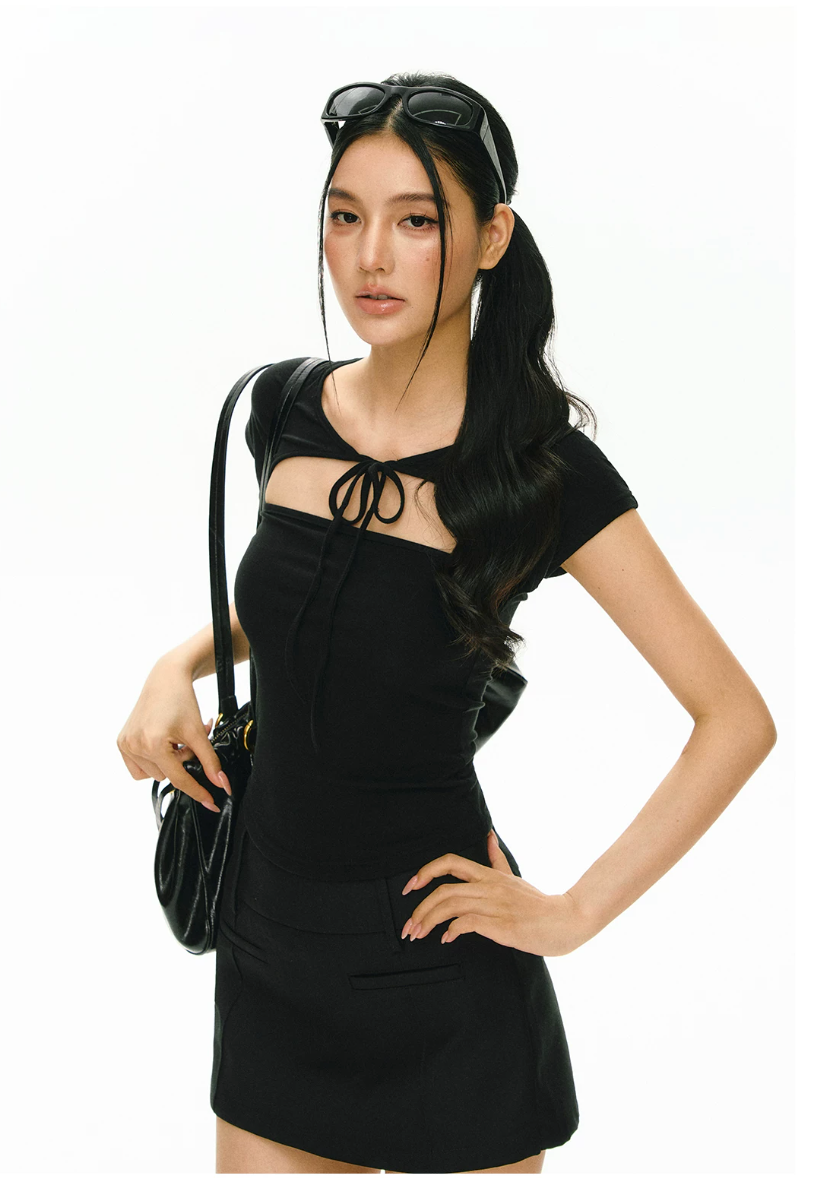 Cut-Out Tie Short Sleeve Top
