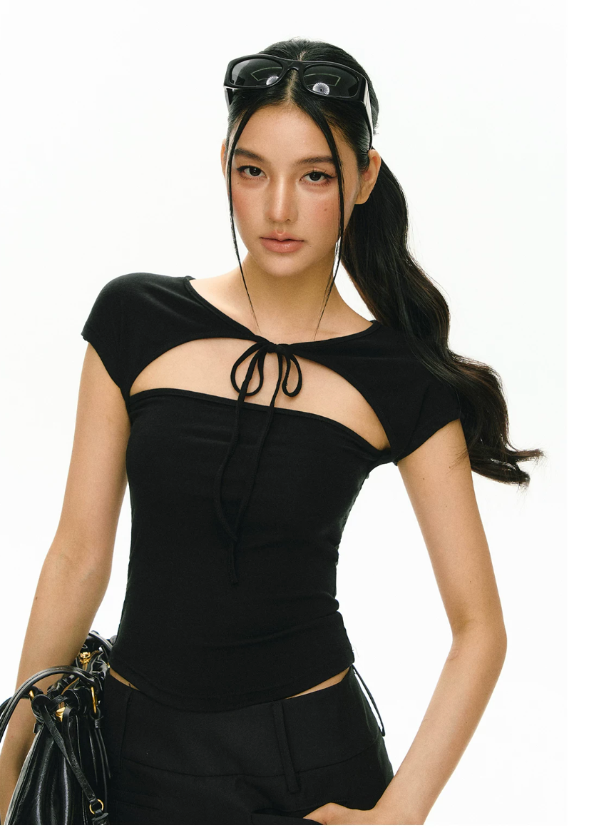 Cut-Out Tie Short Sleeve Top