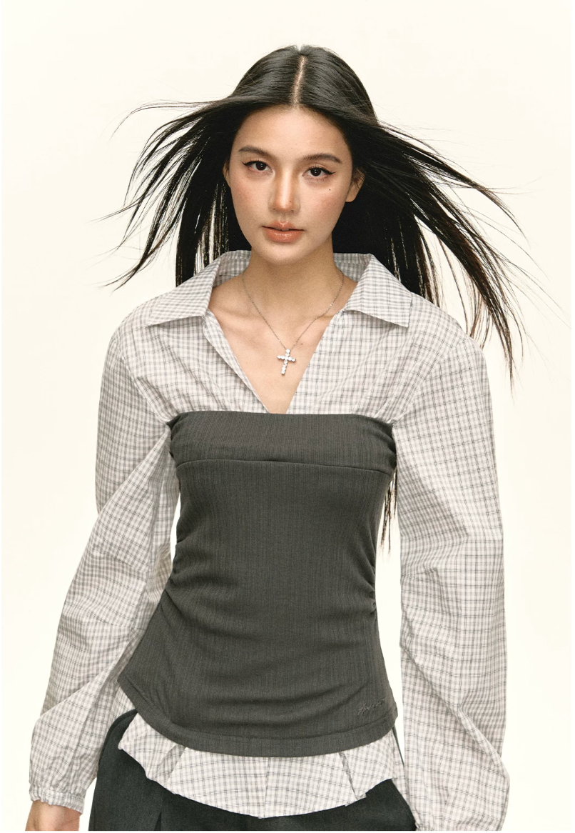 Layered Check Shirt & Wide-Leg Trouser Set
