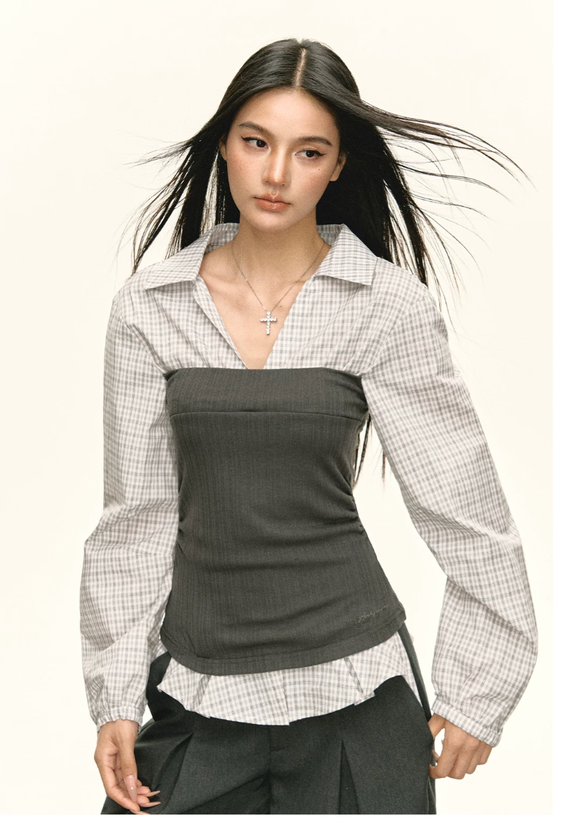 Layered Check Shirt & Wide-Leg Trouser Set